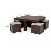 Pax 5pc Coffee Table w 4 Storage Ottoman, Gray Polyester Seat, Brown Wood - BM355753