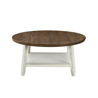 Ethy 3pc Round Coffee Table & End Table Set, Lower Shelf, Brown & White