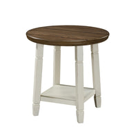 Ethy 3pc Round Coffee Table & End Table Set, Lower Shelf, Brown & White