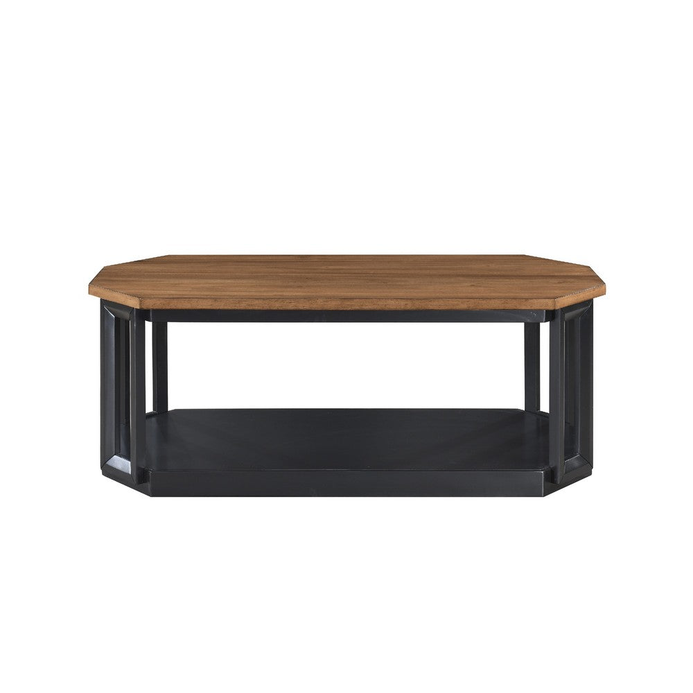 Dany 3pc Coffee Table & End Table, Lower Shelf, Brown Top & Black Base