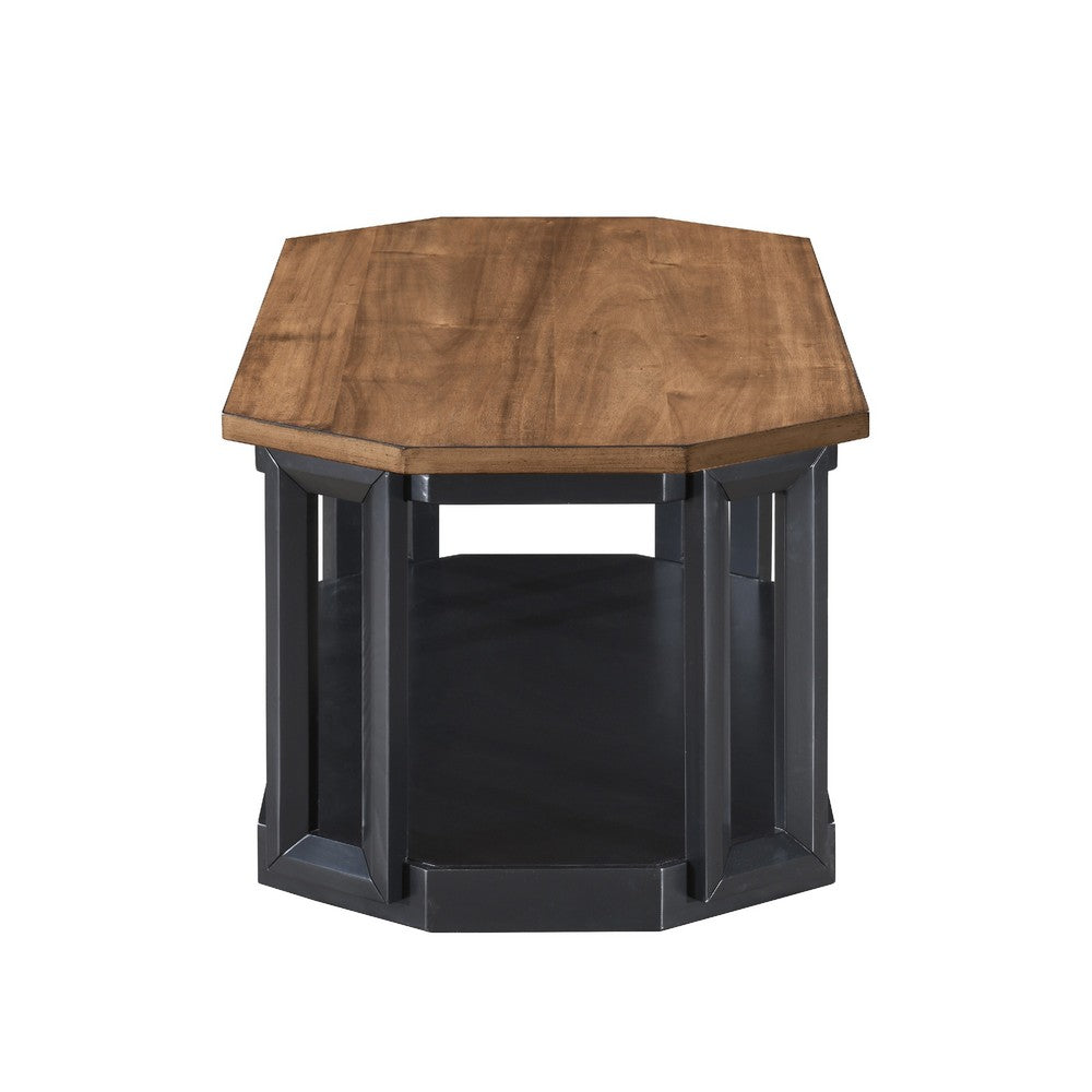 Dany 3pc Coffee Table & End Table, Lower Shelf, Brown Top & Black Base