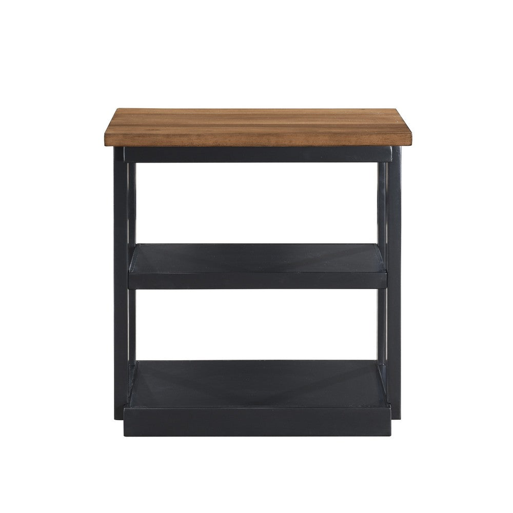 Dany 3pc Coffee Table & End Table, Lower Shelf, Brown Top & Black Base