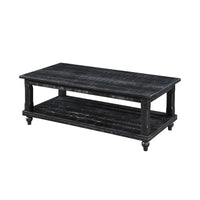 Jade 3pc Coffee Table & End Table, Slatted Shelf, Distress Black Bun Legs