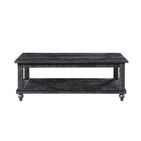 Jade 3pc Coffee Table & End Table, Slatted Shelf, Distress Black Bun Legs