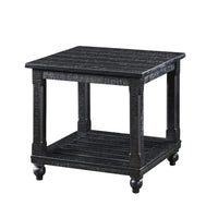 Jade 3pc Coffee Table & End Table, Slatted Shelf, Distress Black Bun Legs