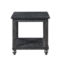 Jade 3pc Coffee Table & End Table, Slatted Shelf, Distress Black Bun Legs