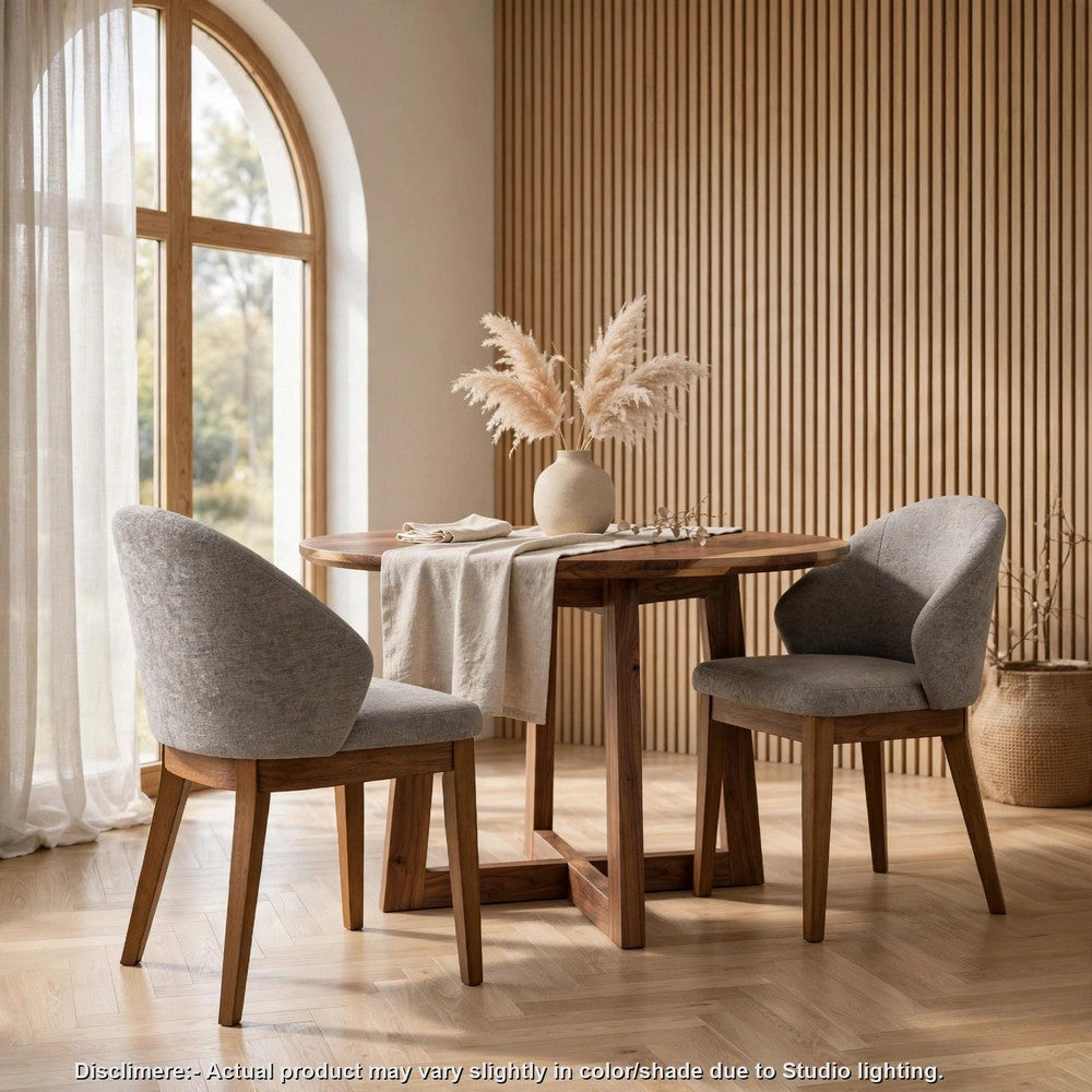 Andy Barrel-Back Dining Chairs with Walnut Legs, Set of 2, Gray Fabric - BM355848