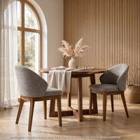 Andy Barrel-Back Dining Chairs with Walnut Legs, Set of 2, Gray Fabric - BM355848