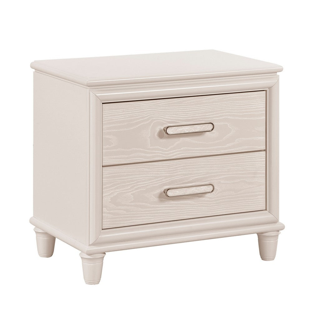Monie Nightstand with 2 Drawers, USB-A and USB-C Ports, White Wood - BM355858