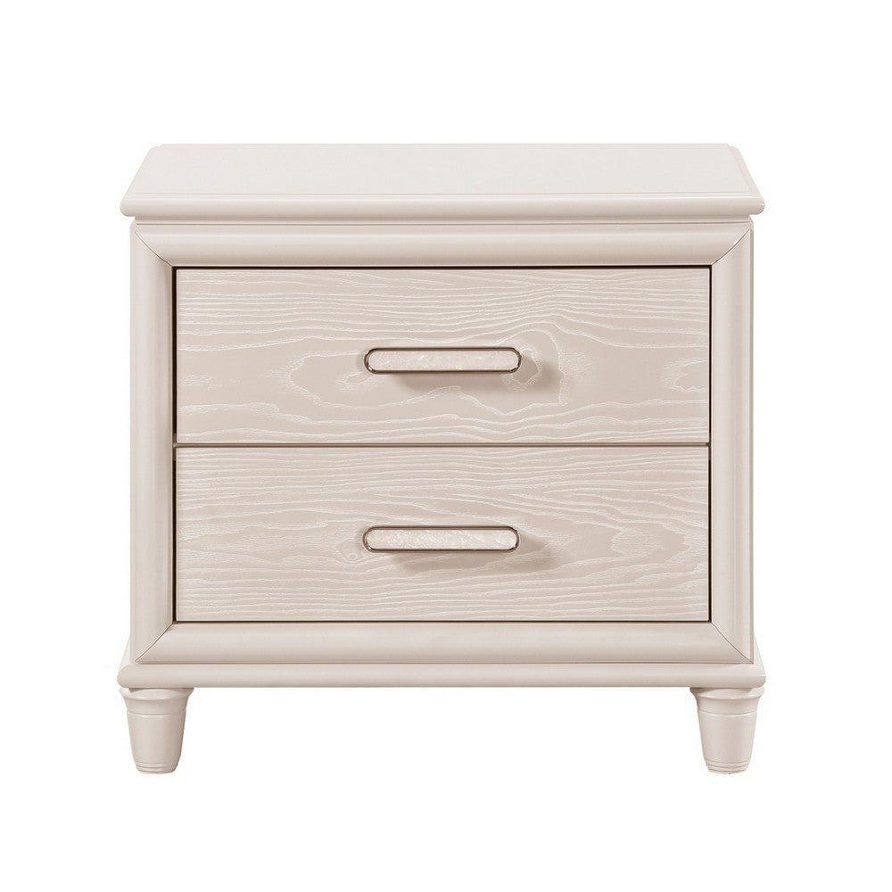 Monie Nightstand with 2 Drawers, USB-A and USB-C Ports, White Wood - BM355858