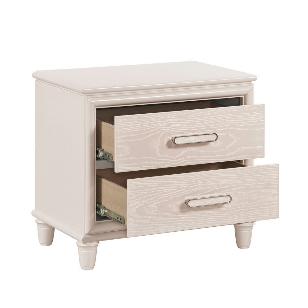 Monie Nightstand with 2 Drawers, USB-A and USB-C Ports, White Wood - BM355858