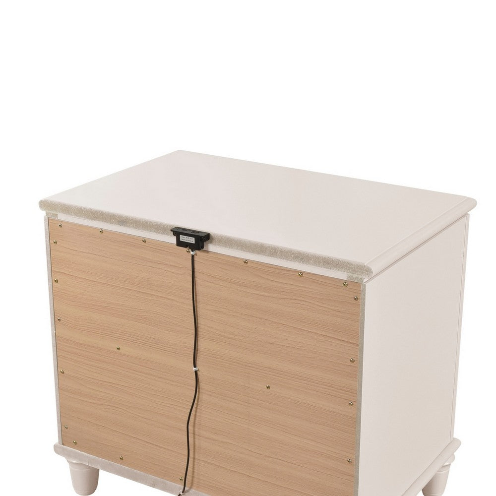 Monie Nightstand with 2 Drawers, USB-A and USB-C Ports, White Wood - BM355858