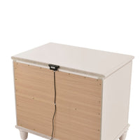 Monie Nightstand with 2 Drawers, USB-A and USB-C Ports, White Wood - BM355858