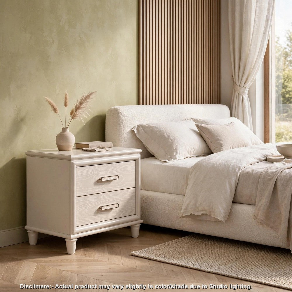 Monie Nightstand with 2 Drawers, USB-A and USB-C Ports, White Wood - BM355858