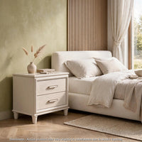 Monie Nightstand with 2 Drawers, USB-A and USB-C Ports, White Wood - BM355858