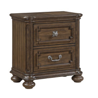 Bucky Nightstand with 2 Dovetail Drawers, Molding Details, Brown Wood - BM355861
