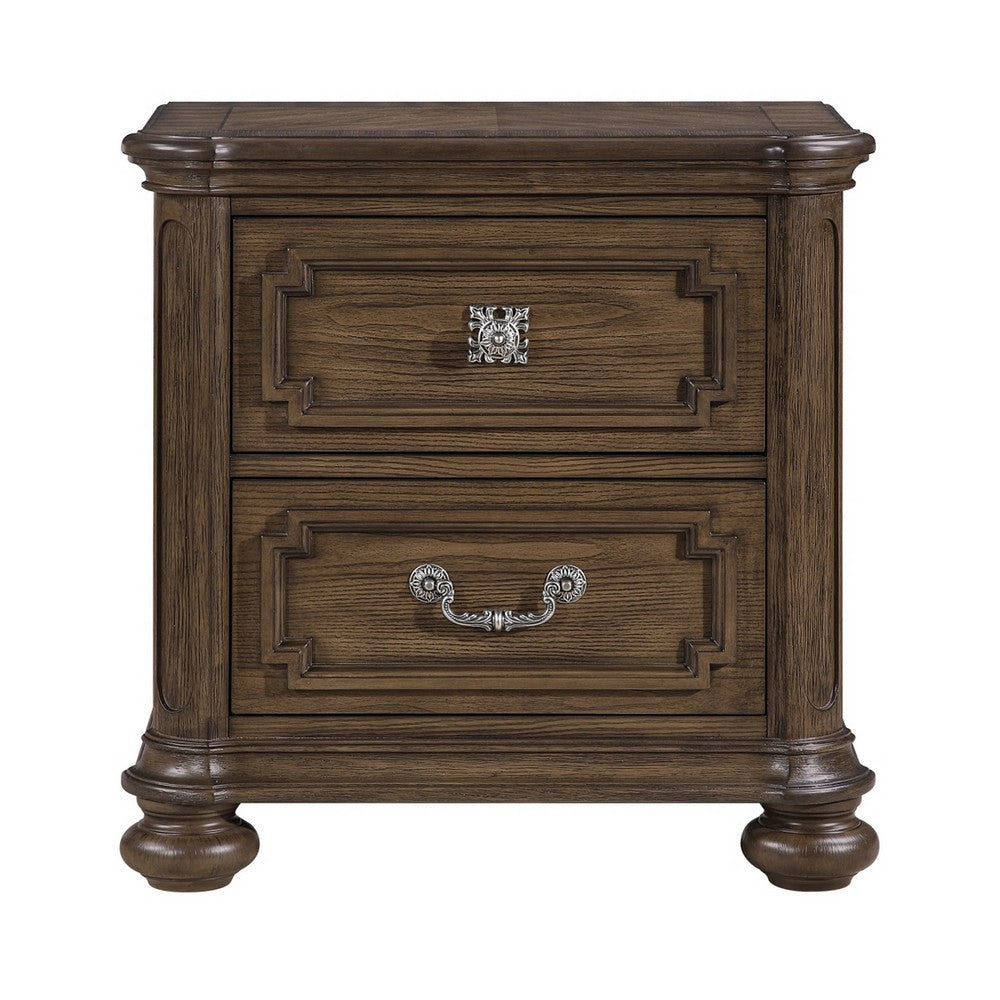Bucky Nightstand with 2 Dovetail Drawers, Molding Details, Brown Wood - BM355861
