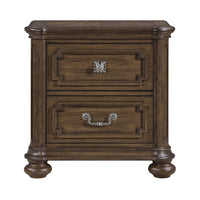Bucky Nightstand with 2 Dovetail Drawers, Molding Details, Brown Wood - BM355861