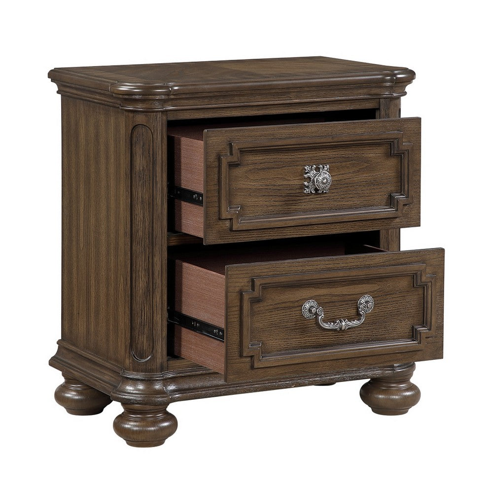 Bucky Nightstand with 2 Dovetail Drawers, Molding Details, Brown Wood - BM355861