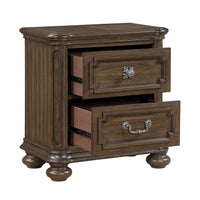 Bucky Nightstand with 2 Dovetail Drawers, Molding Details, Brown Wood - BM355861