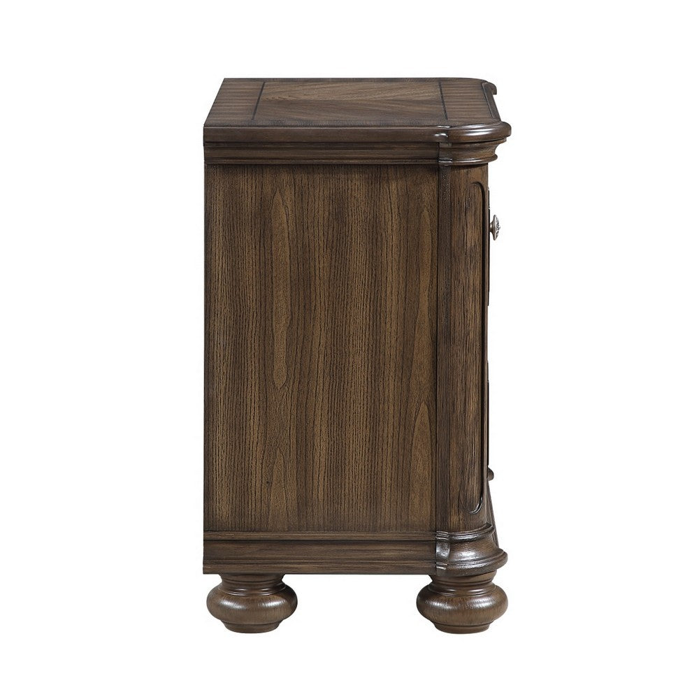Bucky Nightstand with 2 Dovetail Drawers, Molding Details, Brown Wood - BM355861