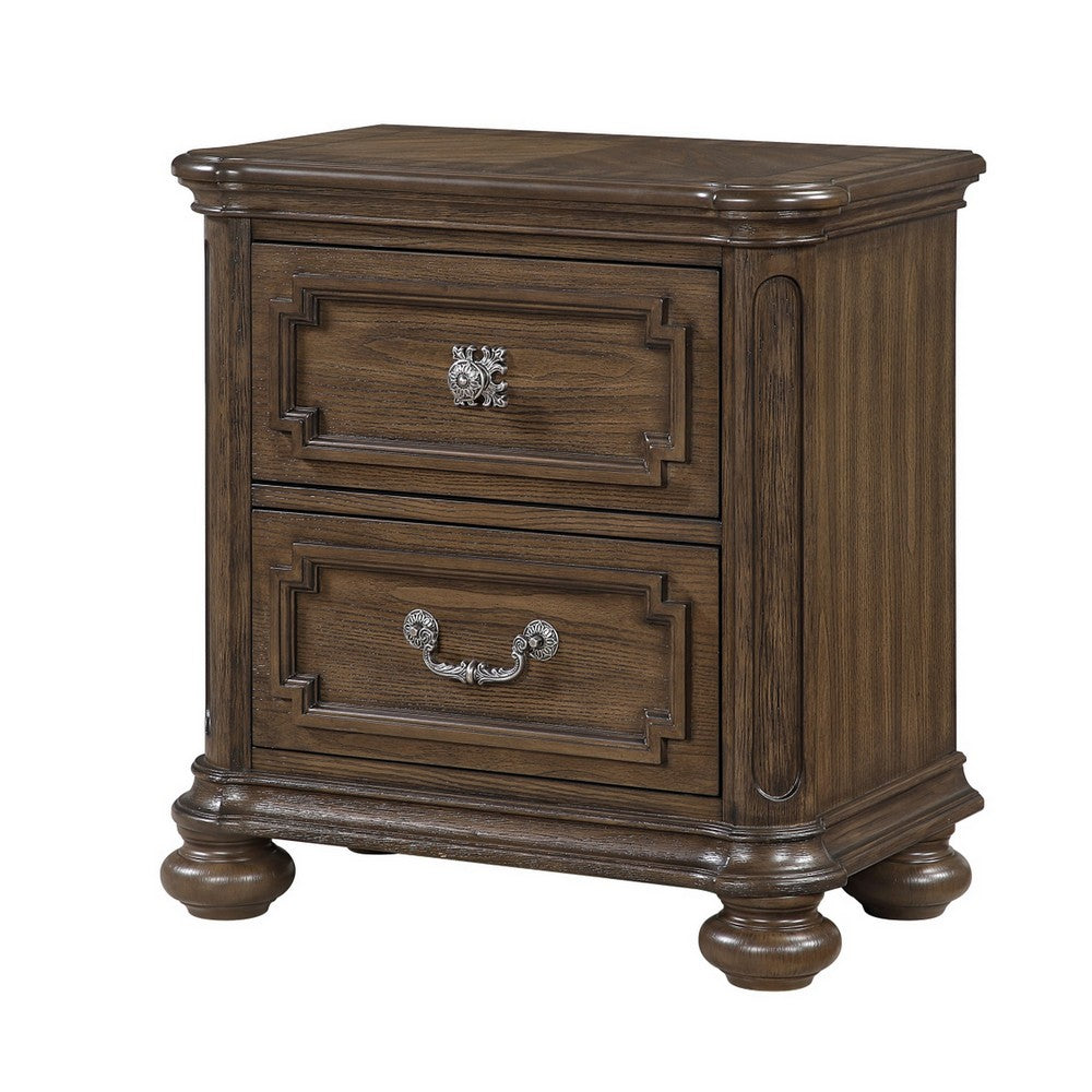 Bucky Nightstand with 2 Dovetail Drawers, Molding Details, Brown Wood - BM355861
