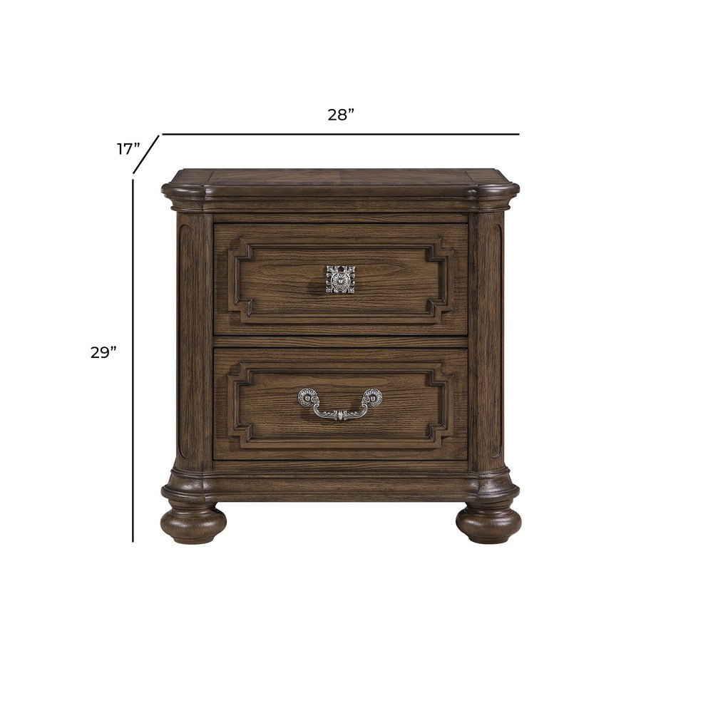 Bucky Nightstand with 2 Dovetail Drawers, Molding Details, Brown Wood - BM355861