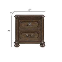 Bucky Nightstand with 2 Dovetail Drawers, Molding Details, Brown Wood - BM355861