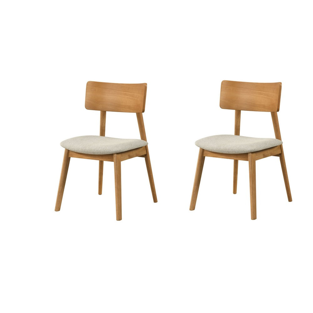 Zoya Dining Side Chair with Wooden Frame, Set of 2, Beige Fabric - BM355862
