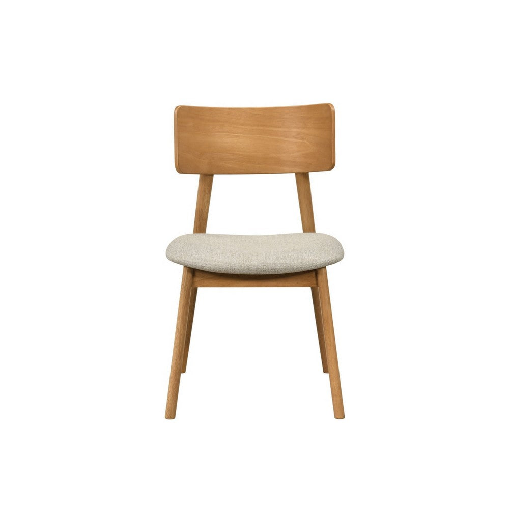 Zoya Dining Side Chair with Wooden Frame, Set of 2, Beige Fabric - BM355862