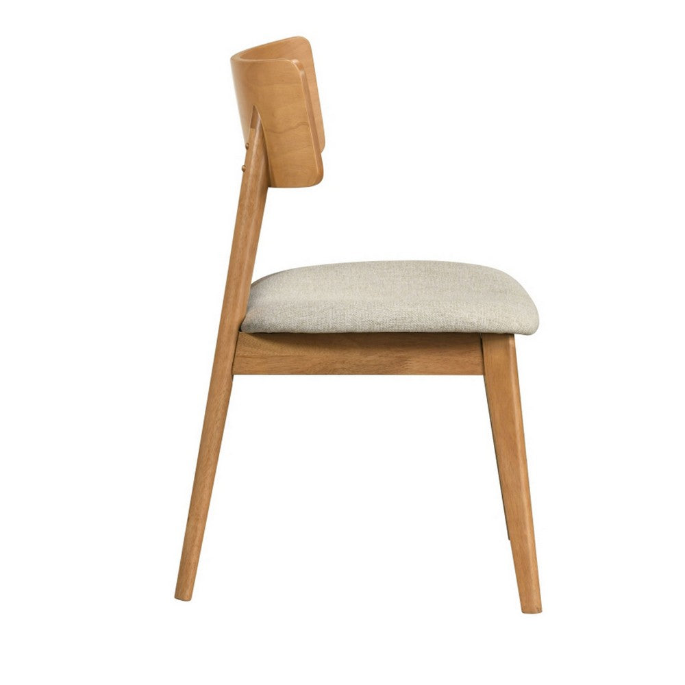 Zoya Dining Side Chair with Wooden Frame, Set of 2, Beige Fabric - BM355862