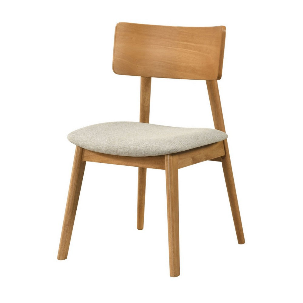 Zoya Dining Side Chair with Wooden Frame, Set of 2, Beige Fabric - BM355862