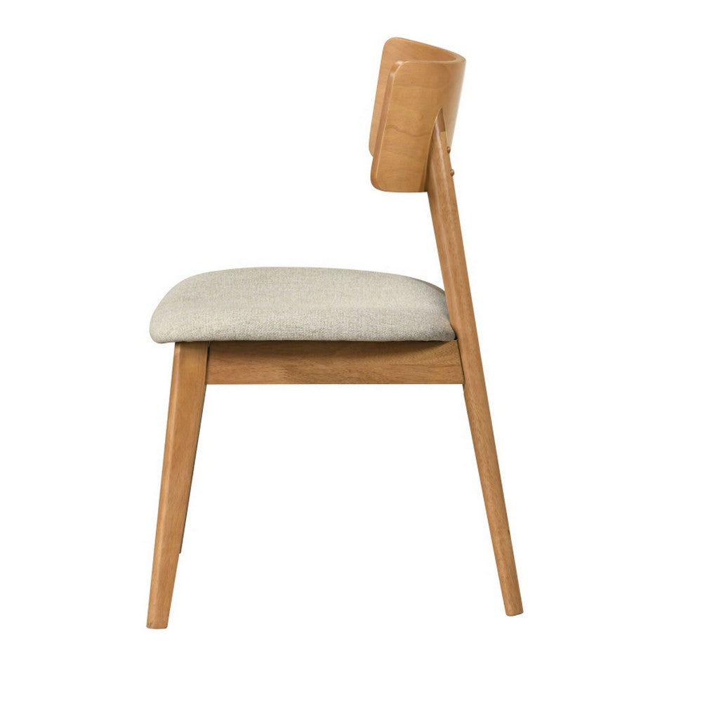 Zoya Dining Side Chair with Wooden Frame, Set of 2, Beige Fabric - BM355862