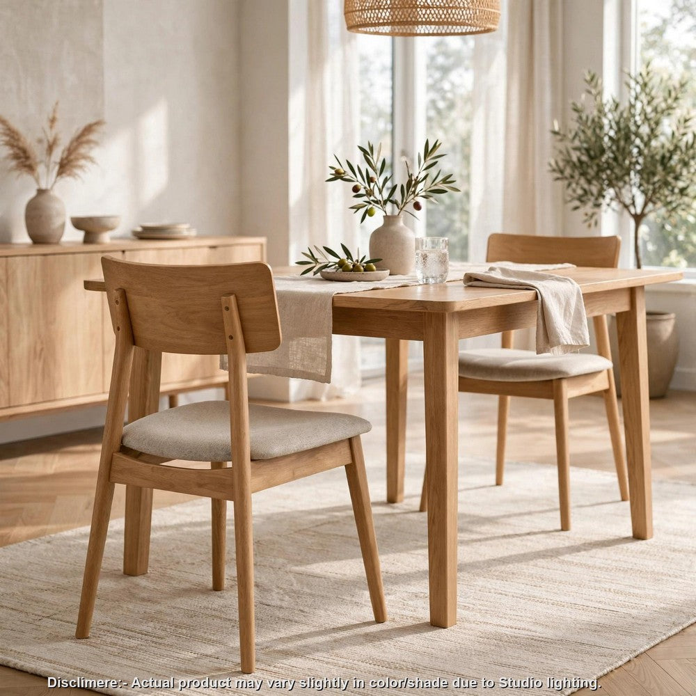 Zoya Dining Side Chair with Wooden Frame, Set of 2, Beige Fabric - BM355862