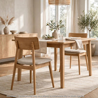 Zoya Dining Side Chair with Wooden Frame, Set of 2, Beige Fabric - BM355862