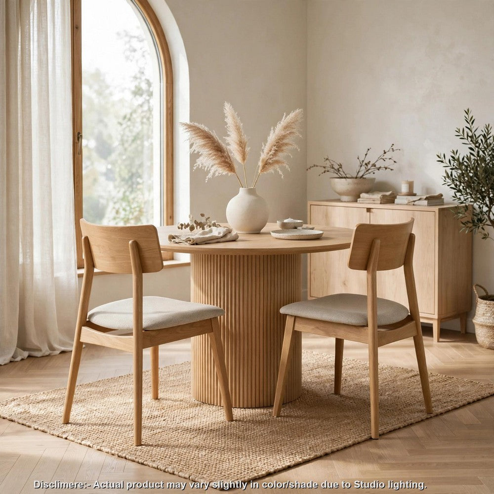 Zoya Dining Side Chair with Wooden Frame, Set of 2, Beige Fabric - BM355862