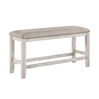Vile Counter-Height Dining Bench, Gray Fabric Seat, Antique White Wood - BM355863