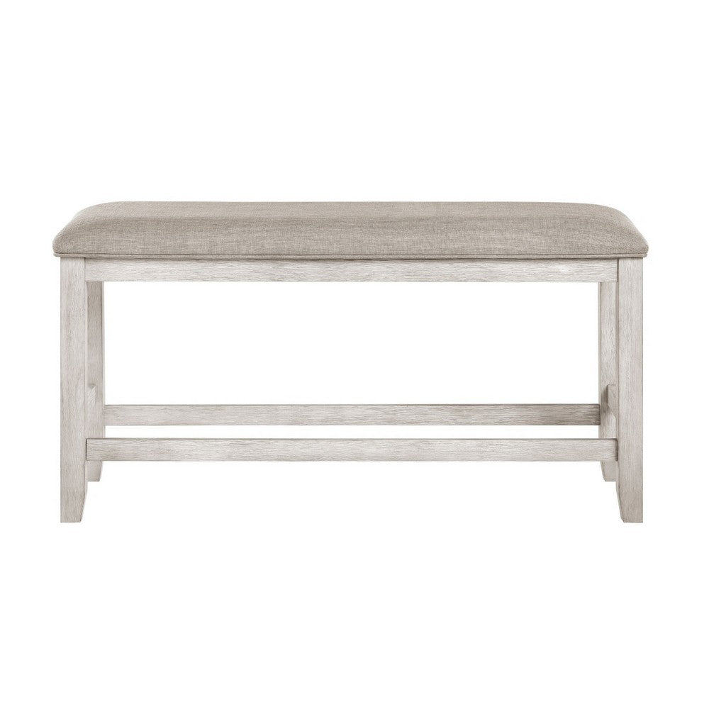 Vile Counter-Height Dining Bench, Gray Fabric Seat, Antique White Wood - BM355863