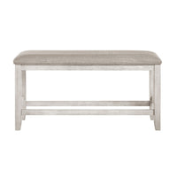 Vile Counter-Height Dining Bench, Gray Fabric Seat, Antique White Wood - BM355863