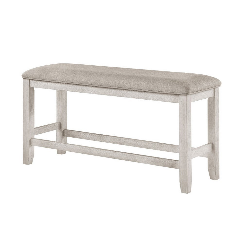 Vile Counter-Height Dining Bench, Gray Fabric Seat, Antique White Wood - BM355863