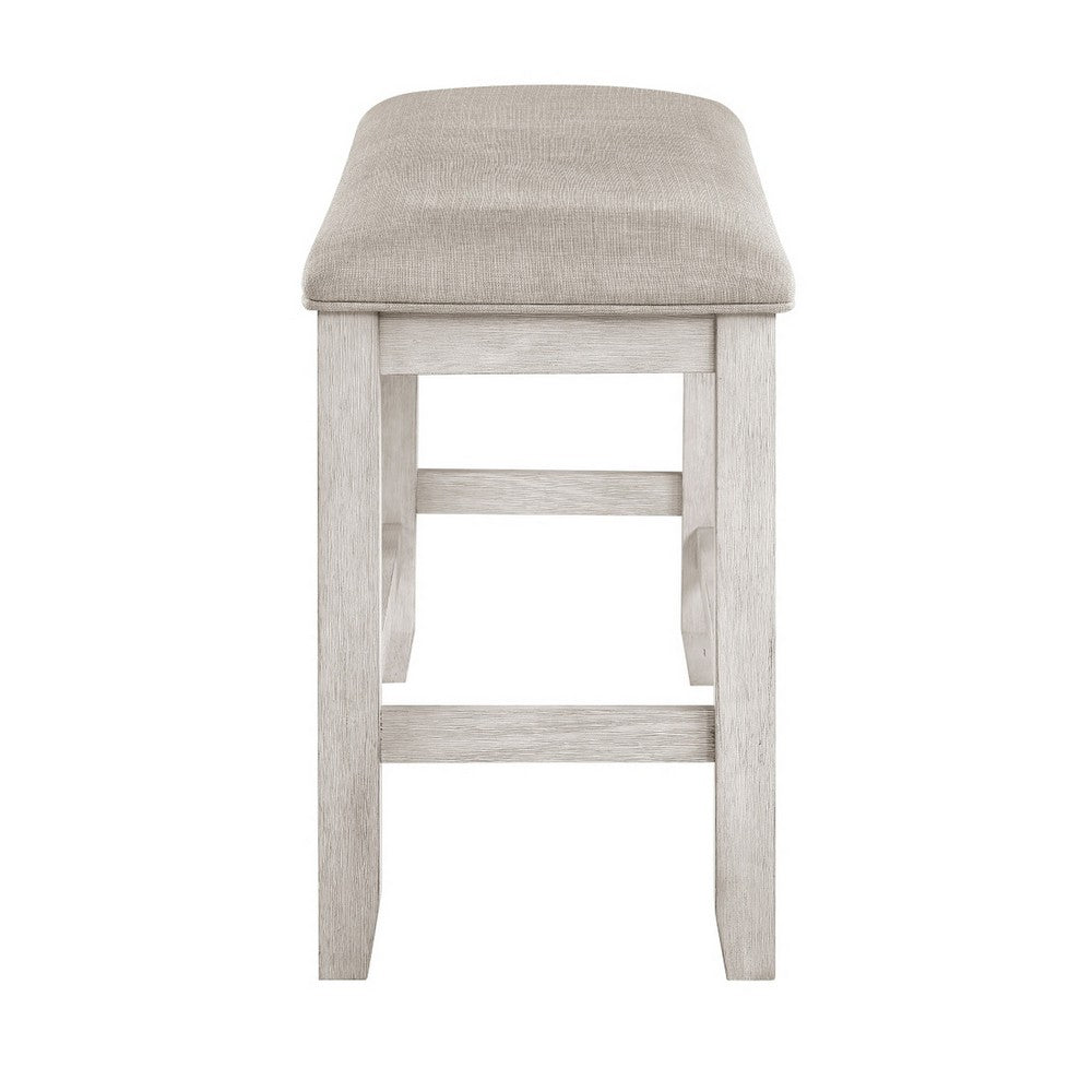 Vile Counter-Height Dining Bench, Gray Fabric Seat, Antique White Wood - BM355863