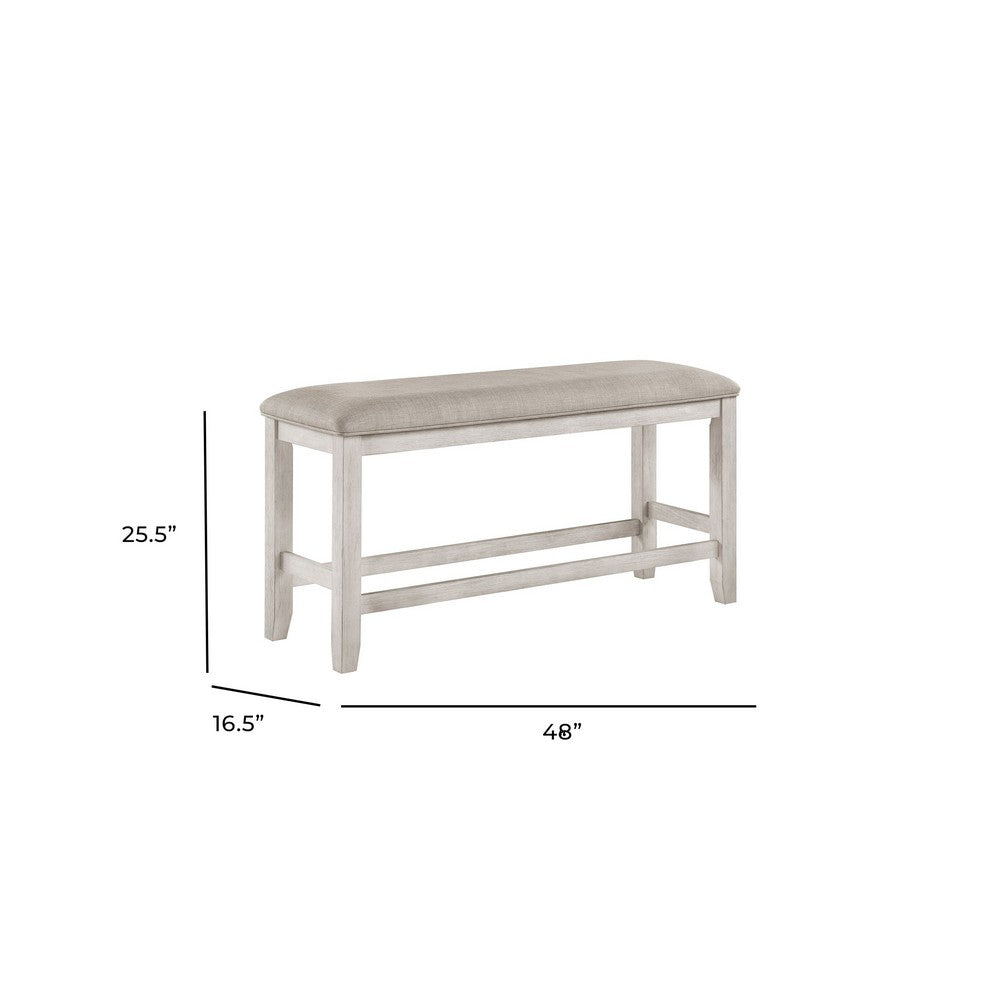Vile Counter-Height Dining Bench, Gray Fabric Seat, Antique White Wood - BM355863