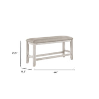 Vile Counter-Height Dining Bench, Gray Fabric Seat, Antique White Wood - BM355863