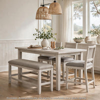 Vile Counter-Height Dining Bench, Gray Fabric Seat, Antique White Wood - BM355863