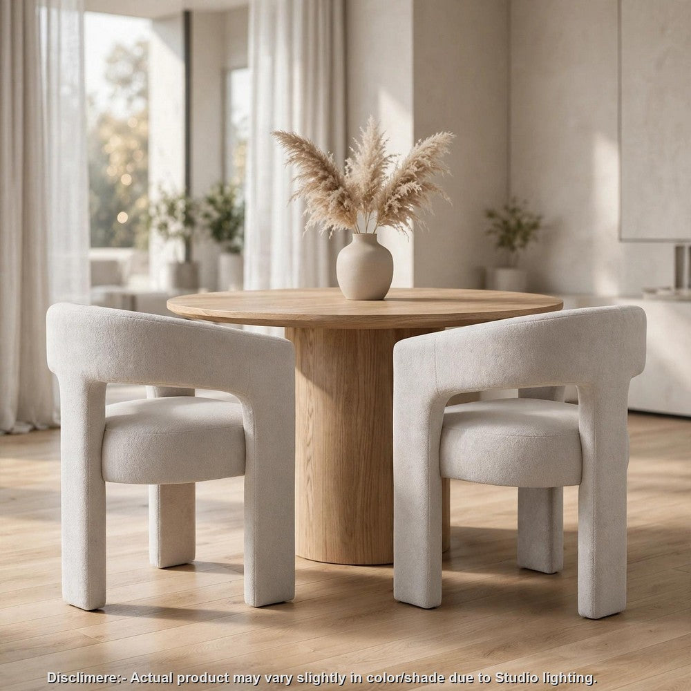 Mez Dining-Side Chair, Curved Design, Set of 2, Light Gray Boucle - BM355868