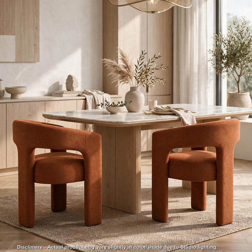 Mez Dining-Side Chair, Curved Design, Set of 2, Orange Boucle - BM355869