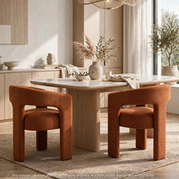 Mez Dining-Side Chair, Curved Design, Set of 2, Orange Boucle - BM355869