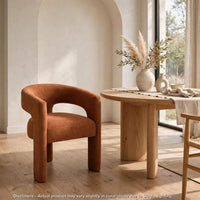Mez Dining-Side Chair, Curved Design, Set of 2, Orange Boucle - BM355869