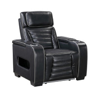 Cyrus Power Recliner w Headrest, Heat Massage, USB Ports, LED, Black Leather  - BM355871