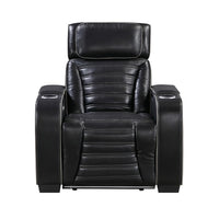 Cyrus Power Recliner w Headrest, Heat Massage, USB Ports, LED, Black Leather  - BM355871